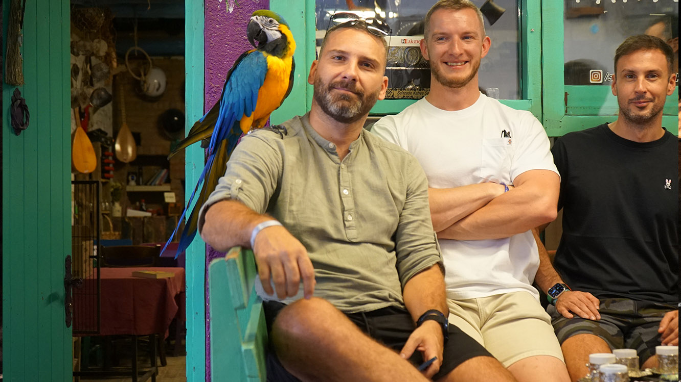 Harry Anapliotis with a Parrot